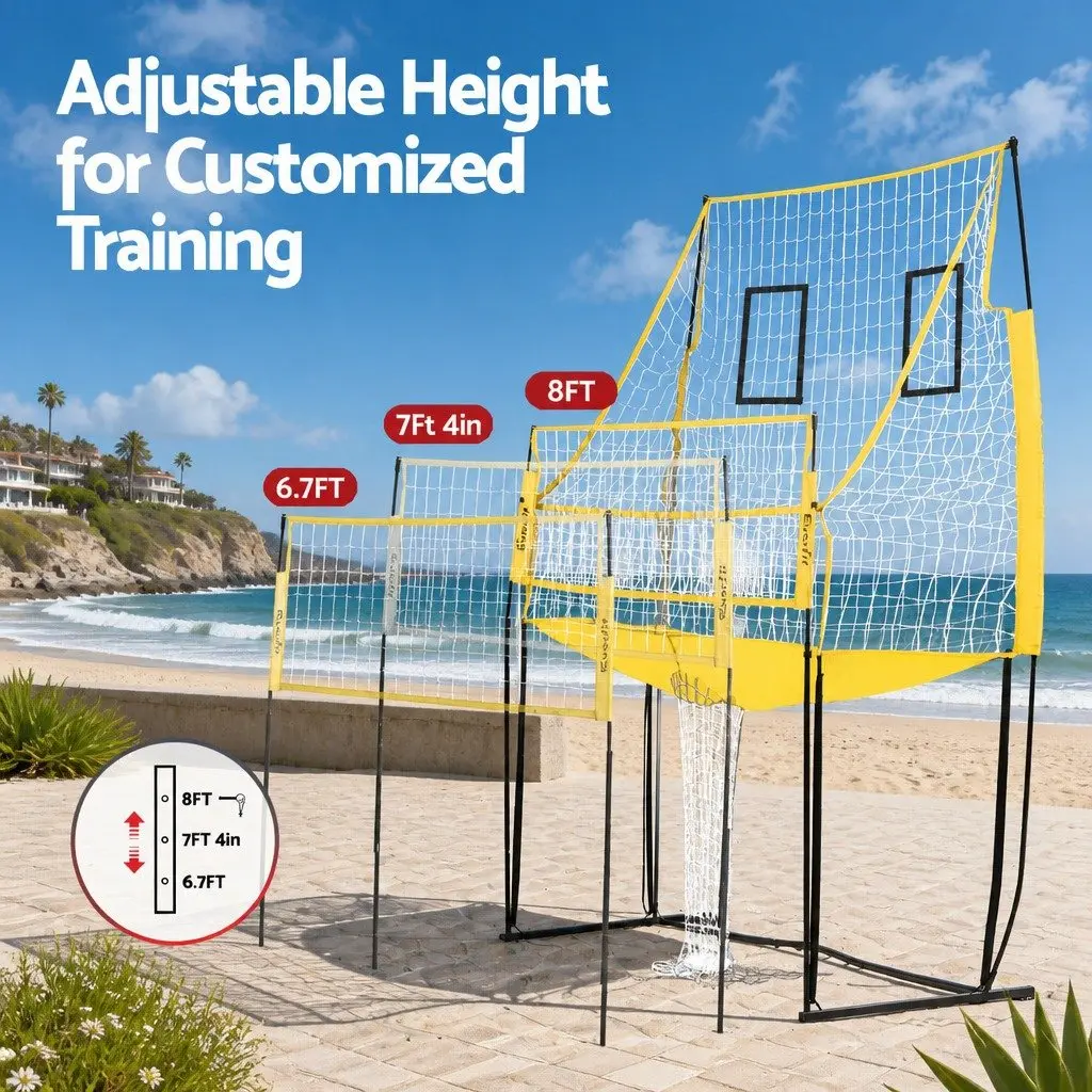 Volleyball Net Green 8ft Free-standing Adjustable Height Portable for Beach and Backyard Training