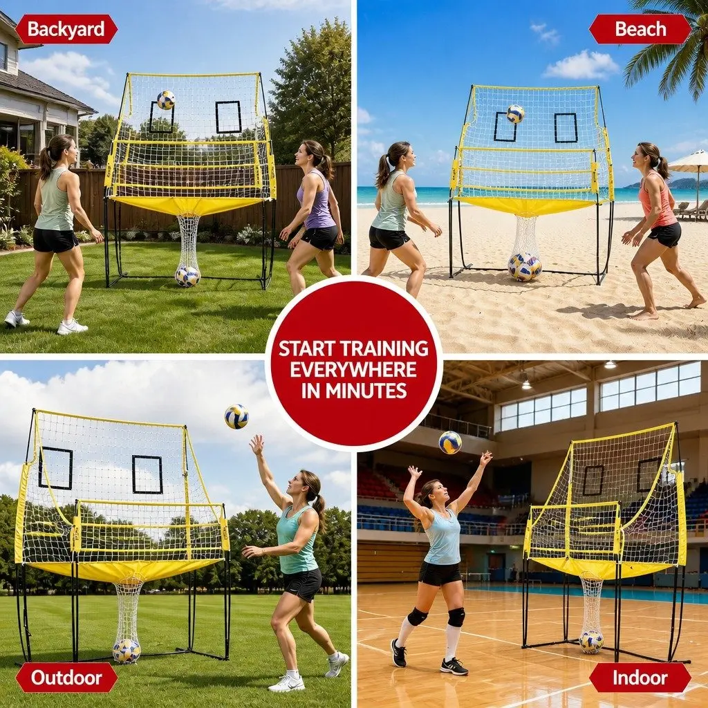 Volleyball Net Green 8ft Free-standing Adjustable Height Portable for Beach and Backyard Training