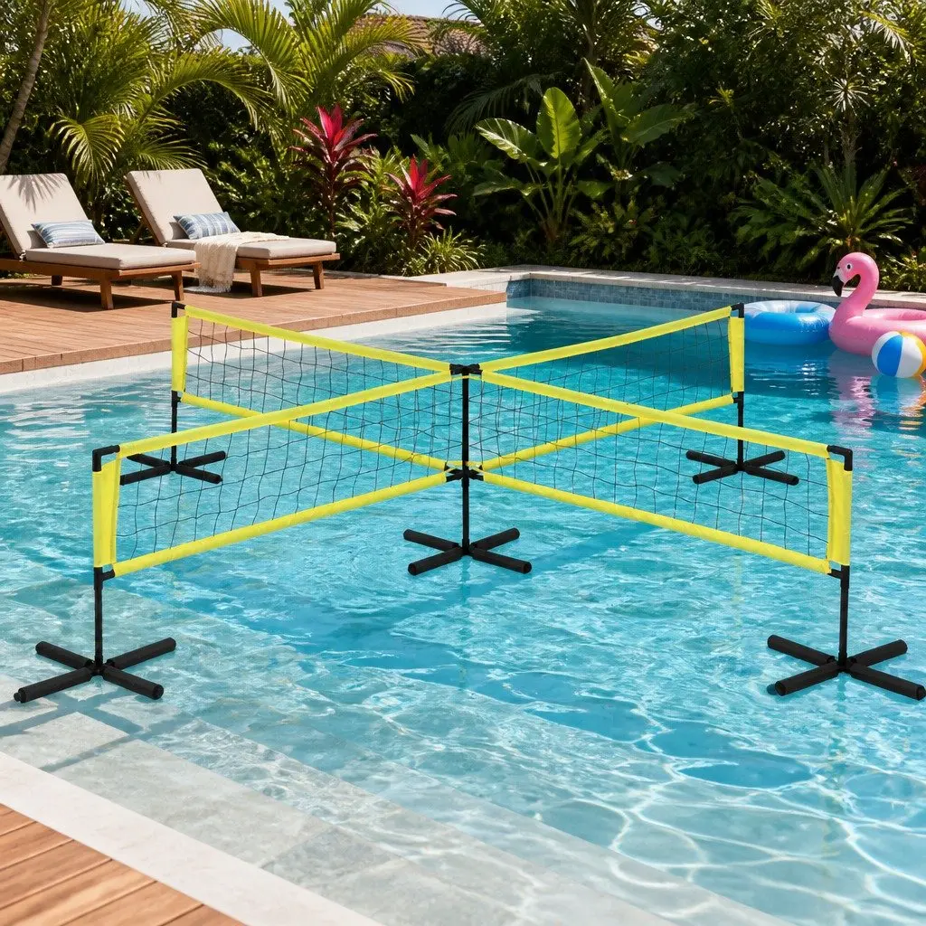 Water Volleyball Net Set Yellow 350cm Floating with Anchor Bags and Air Pump for Pool Play