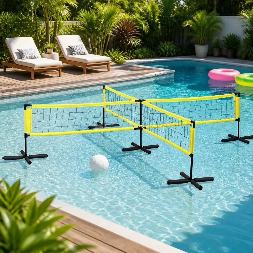Water Volleyball Net Set Yellow 350cm Floating with Anchor Bags and Air Pump for Pool Play