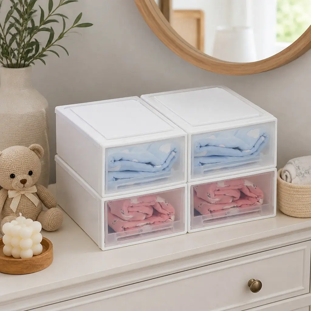 Small Transparent Plastic Storage Drawers 4PK Stackable Organiser Bins