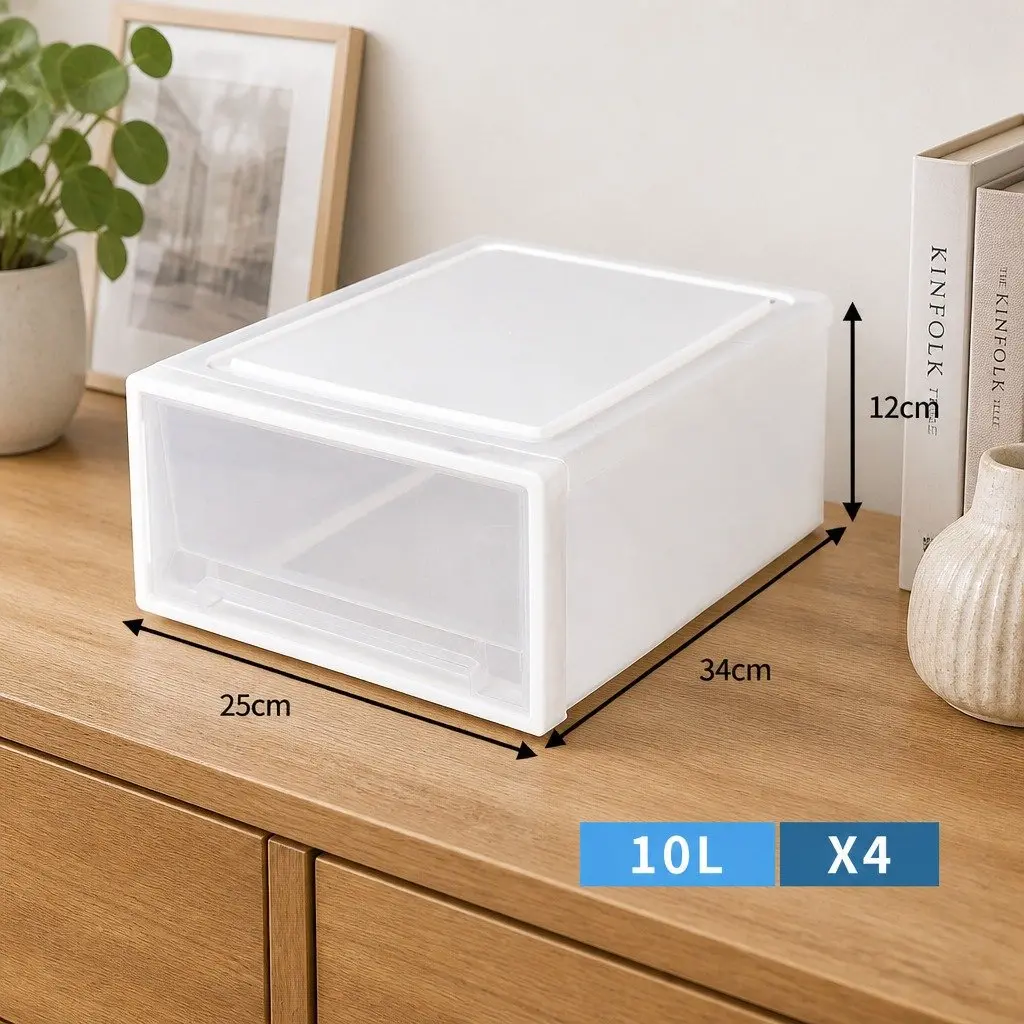 Small Transparent Plastic Storage Drawers 4PK Stackable Organiser Bins