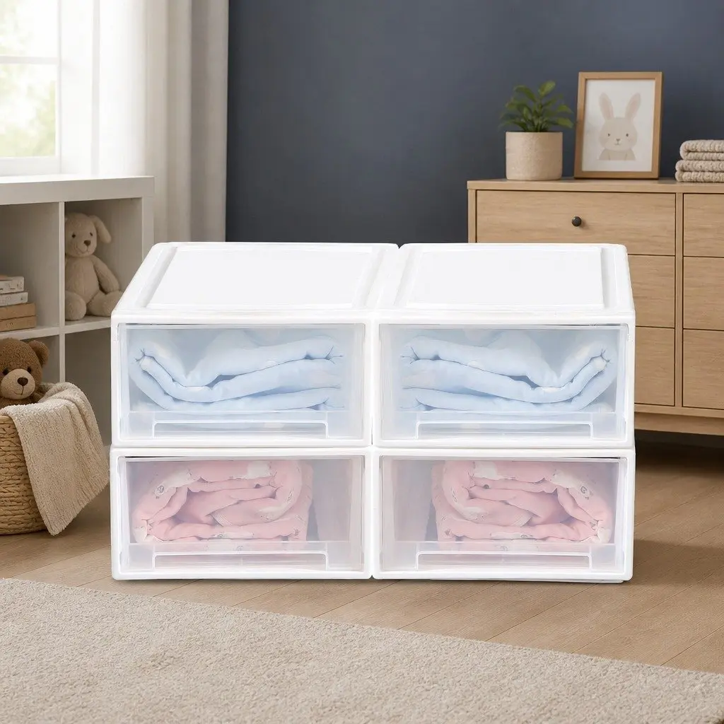 Small Transparent Plastic Storage Drawers 4PK Stackable Organiser Bins