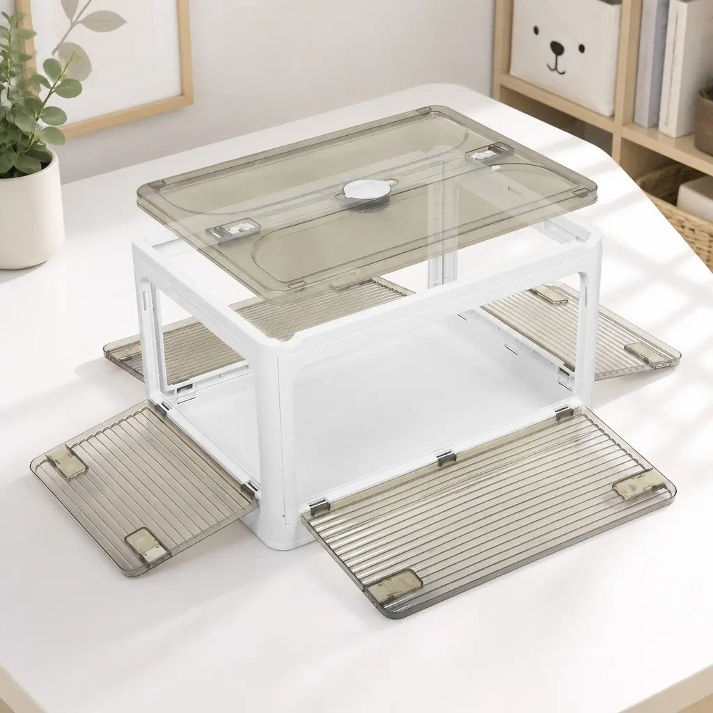 Stackable Storage Box with Lid Large Capacity Container Plastic Foldable