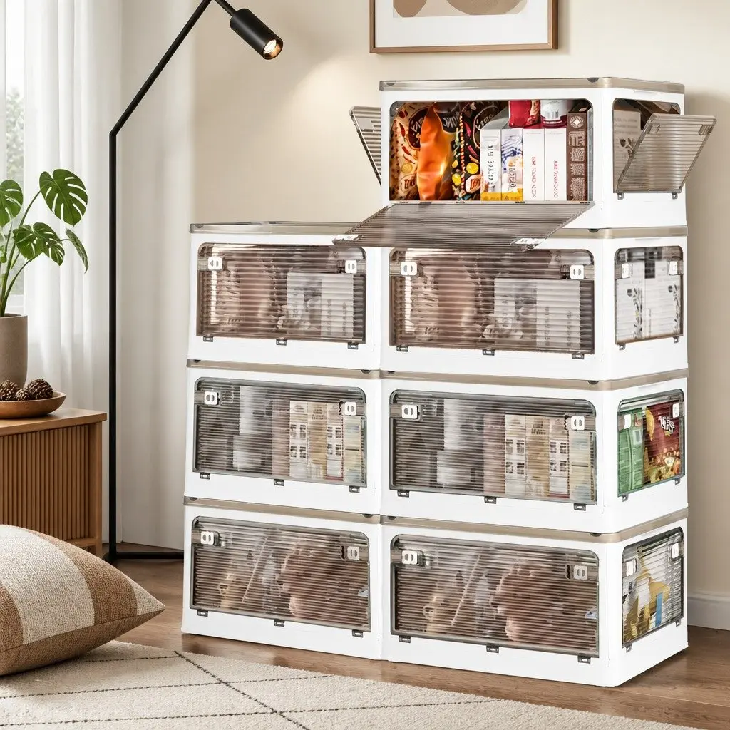 Stackable Storage Box with Lid Large Capacity Container Plastic Foldable