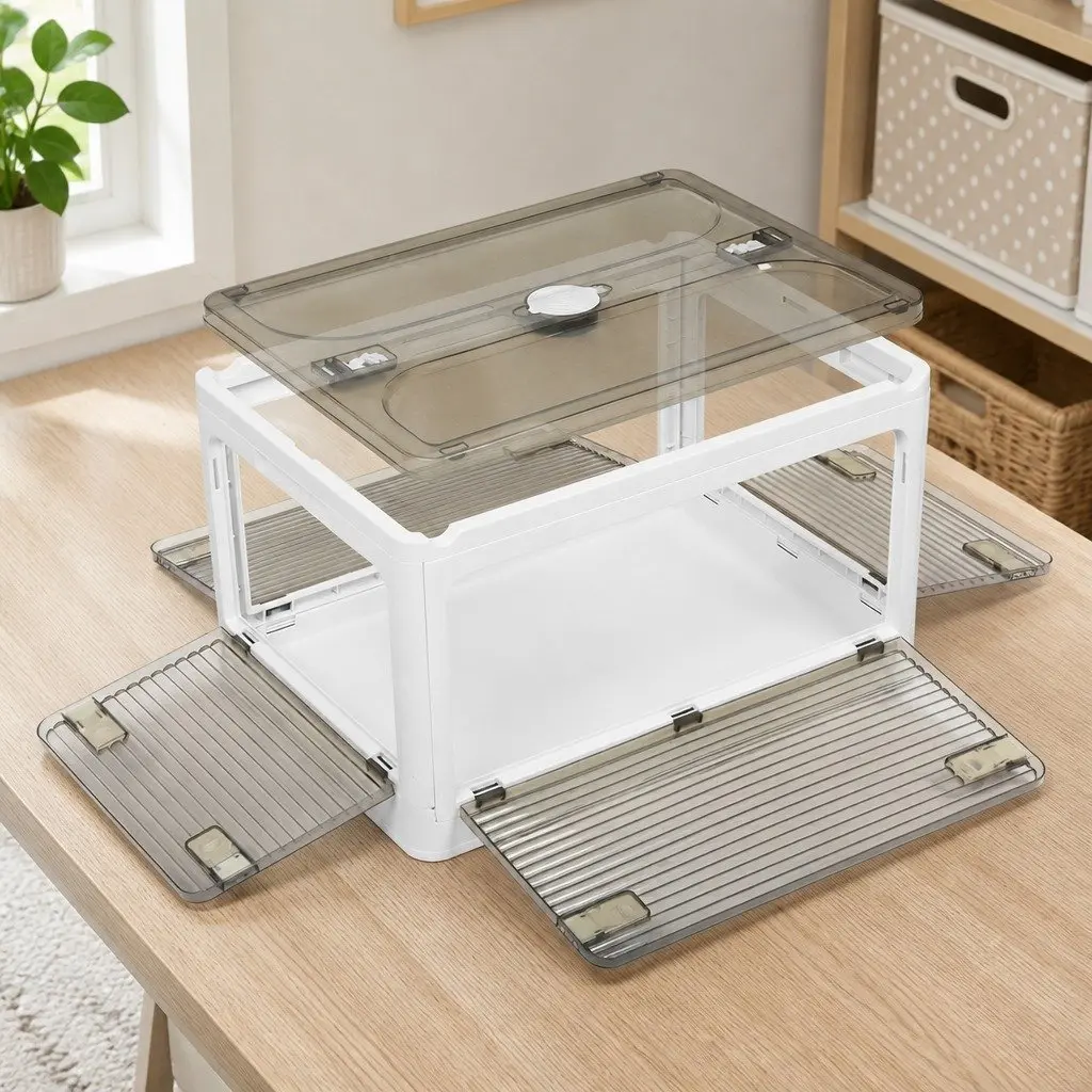 Stackable Storage Box White 55L Foldable Plastic Organiser with Lid
