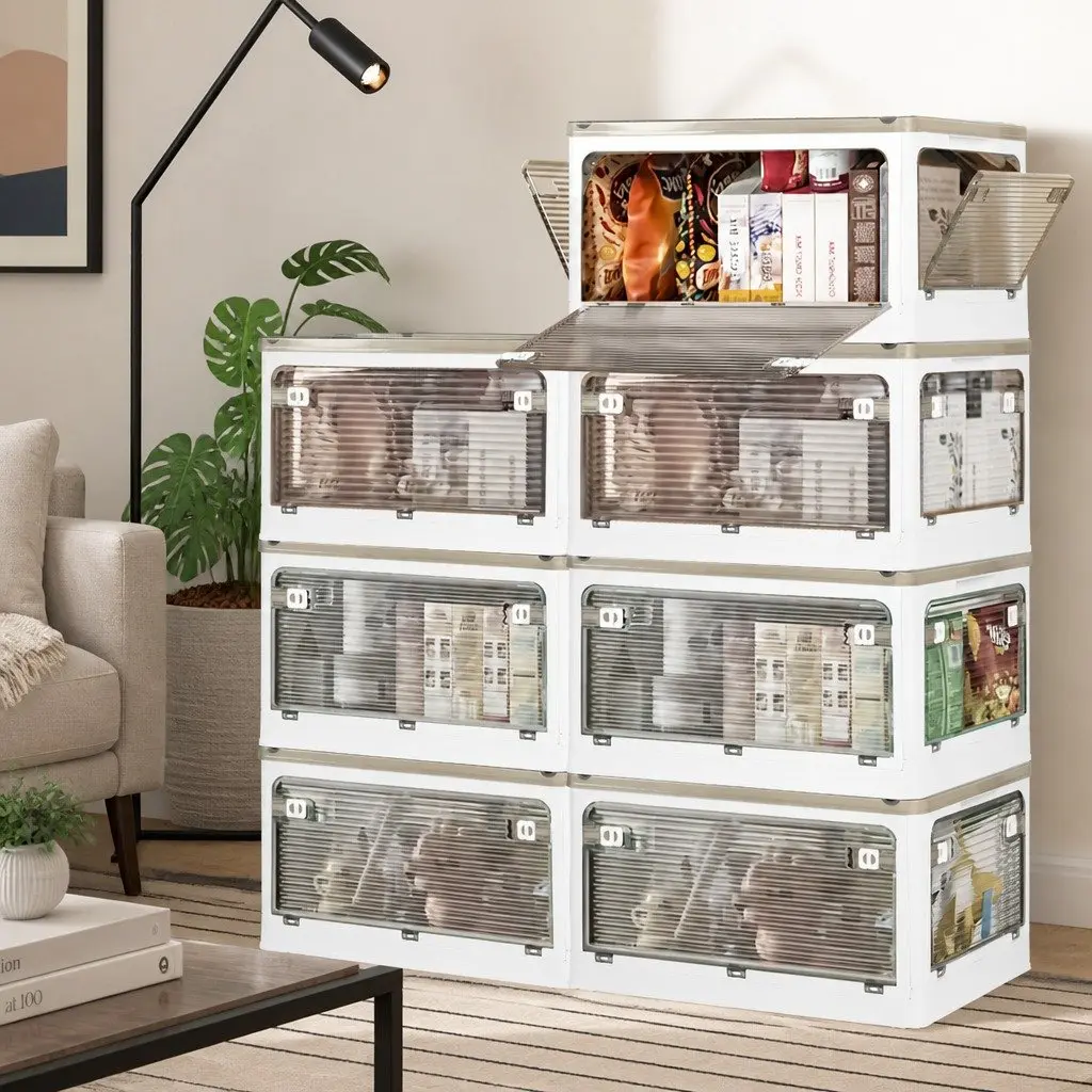 Stackable Storage Box White 55L Foldable Plastic Organiser with Lid