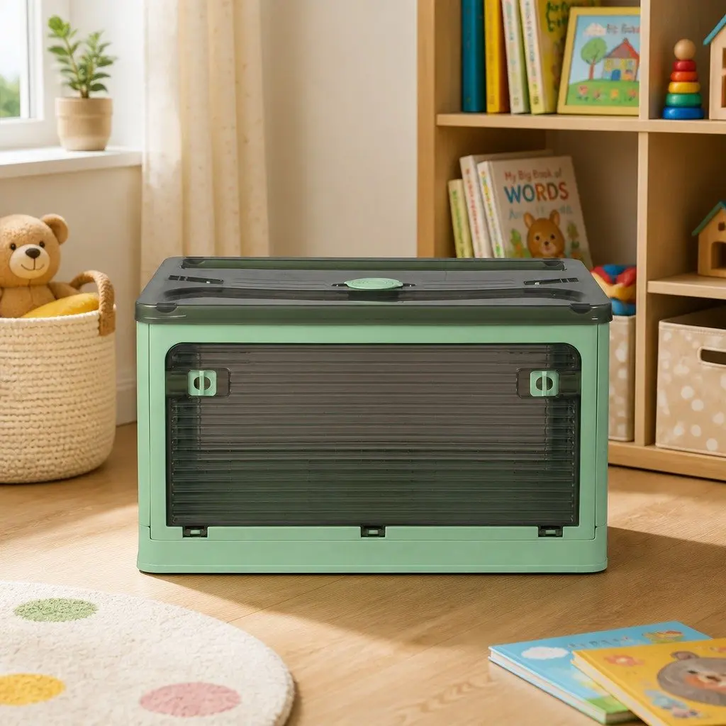 55L Stackable Storage Box Container Medium with Latch Lock Green