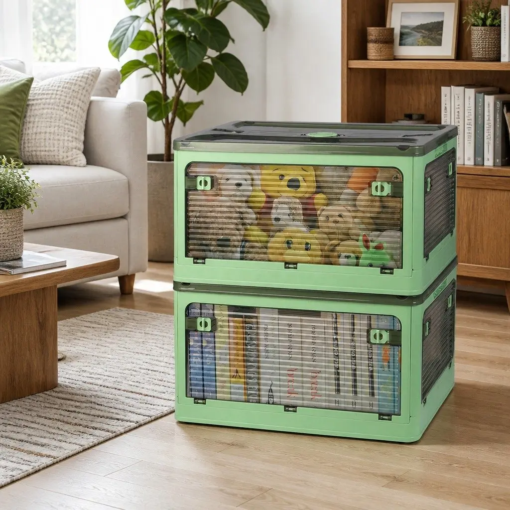 55L Stackable Storage Box Container Medium with Latch Lock Green