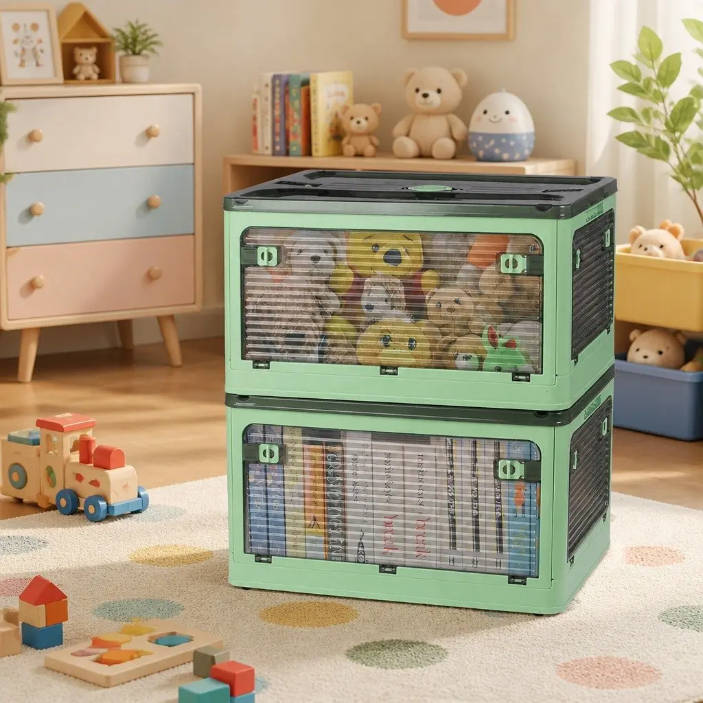 55L Stackable Storage Box Container Medium with Latch Lock Green