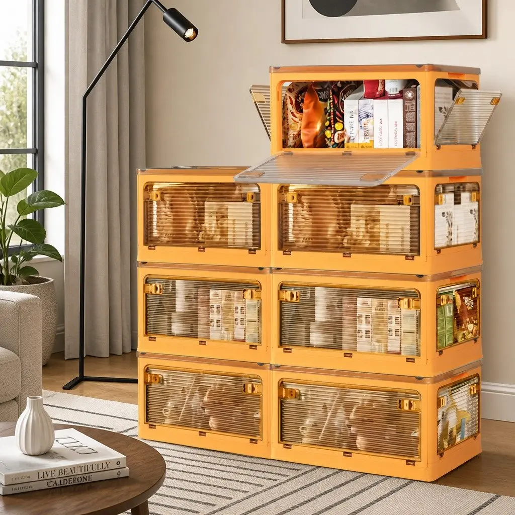 Stackable Storage Organiser Box Container with Lid Plastic Foldable Large Medium
