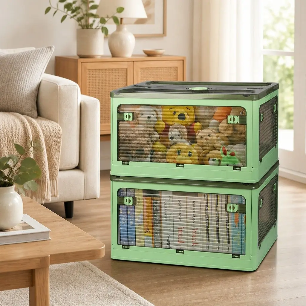 Stackable Storage Container Green Small Locking Lid Multipurpose Organizer Box