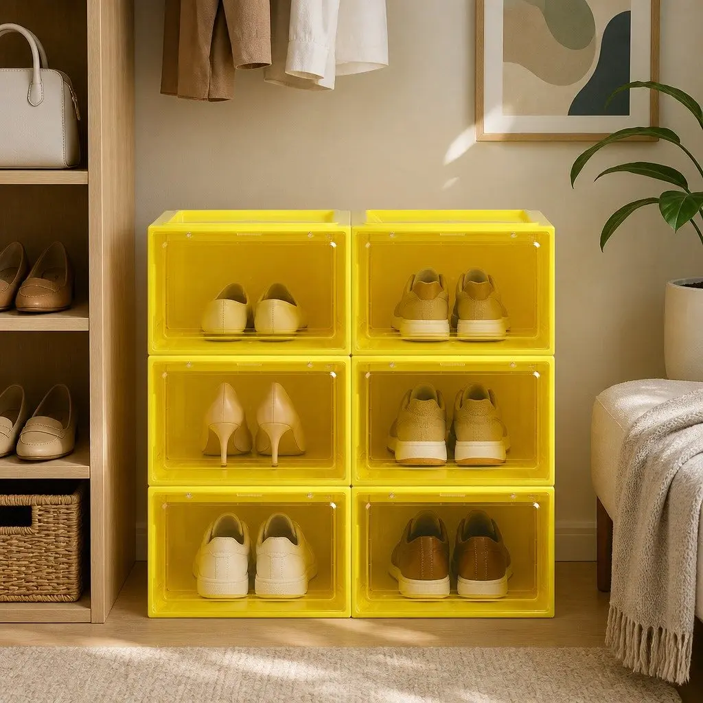 Stackable Shoe Storage Box Green Drop Front Clear Door Easy Visibility