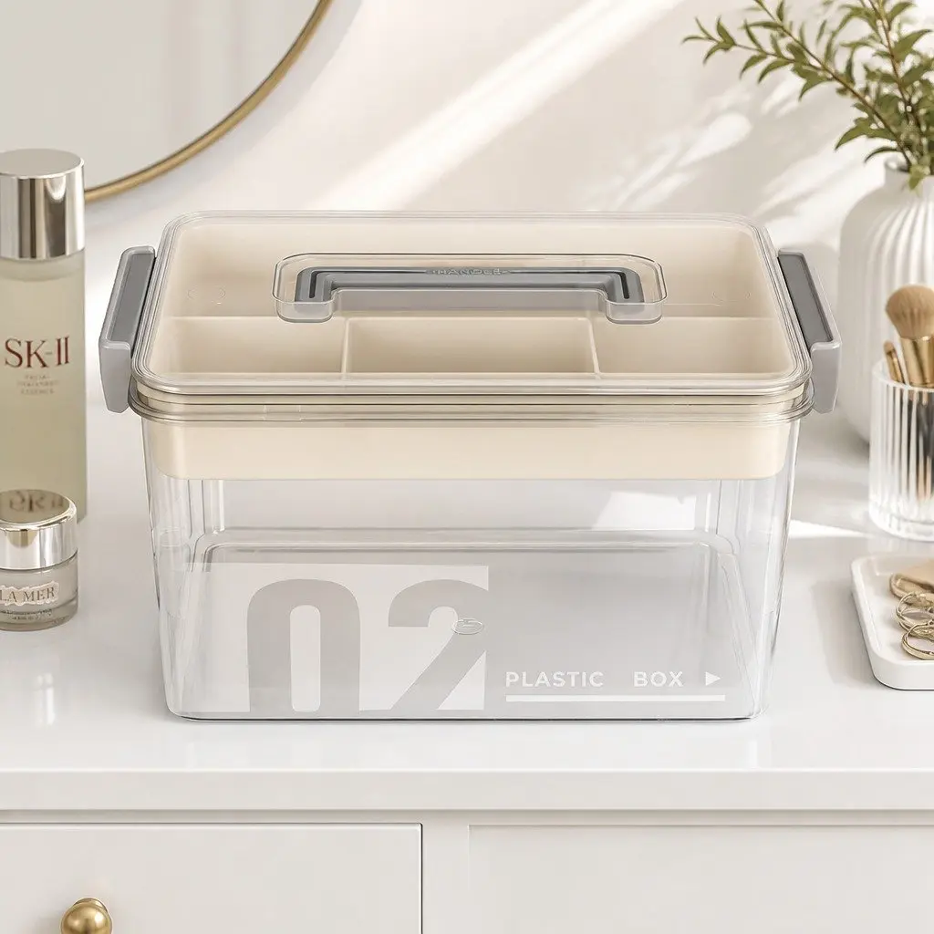 Medical Storage Box Transparent Dual Layer Organizer with Handle for Medications and Health Supplies
