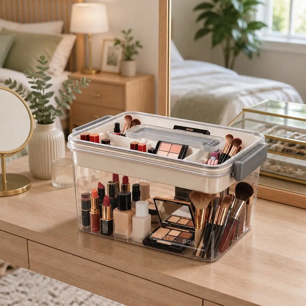Medical Storage Box Transparent Dual Layer Organizer with Handle for Medications and Health Supplies