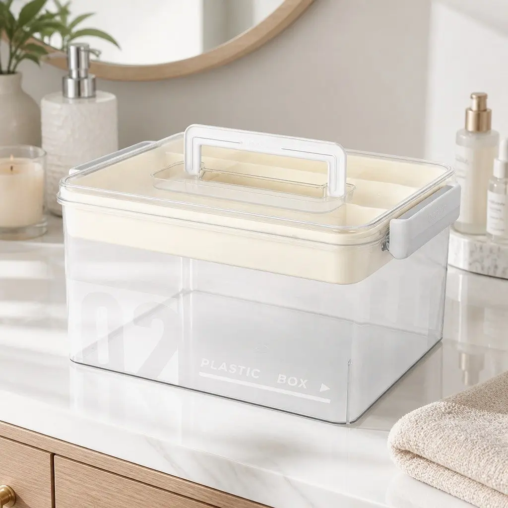 Medical Storage Box Transparent Dual Layer Organizer with Handle for Medications and Health Supplies