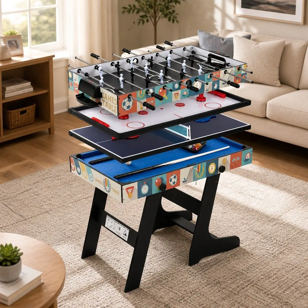 4-in-1 Game Table Blue Compact Foldable Multi Activity