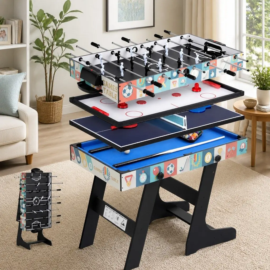 4-in-1 Game Table Blue Compact Foldable Multi Activity