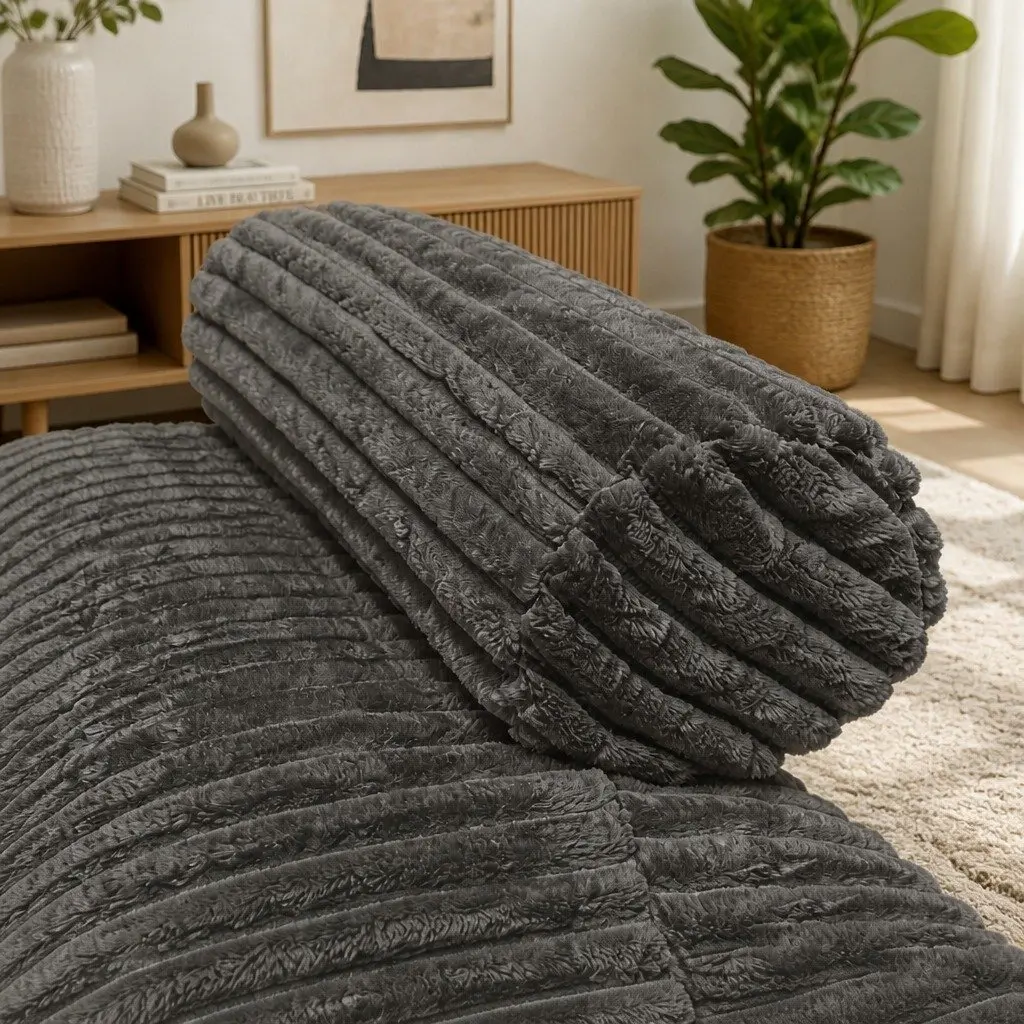 Modular U-Shaped Sofa in Grey Corduroy