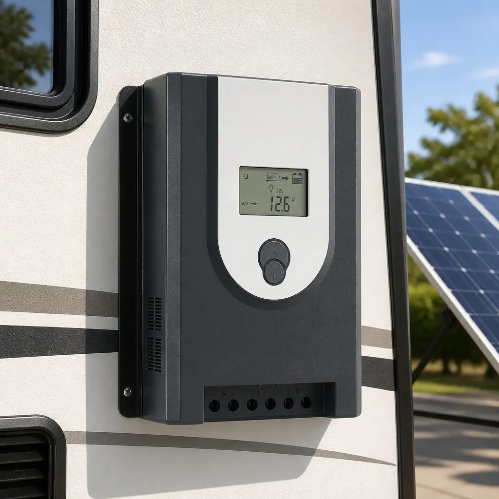 50A MPPT Solar Charge Controller Grey Automatic Voltage Detection Bluetooth Connectivity