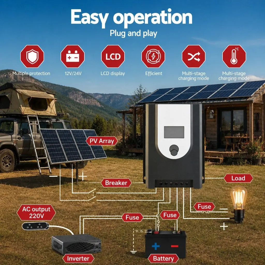 50A MPPT Solar Charge Controller Grey Automatic Voltage Detection Bluetooth Connectivity