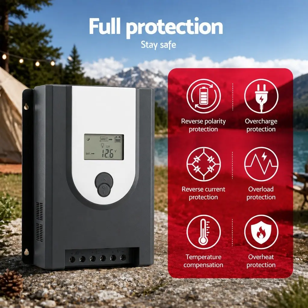 50A MPPT Solar Charge Controller Grey Automatic Voltage Detection Bluetooth Connectivity