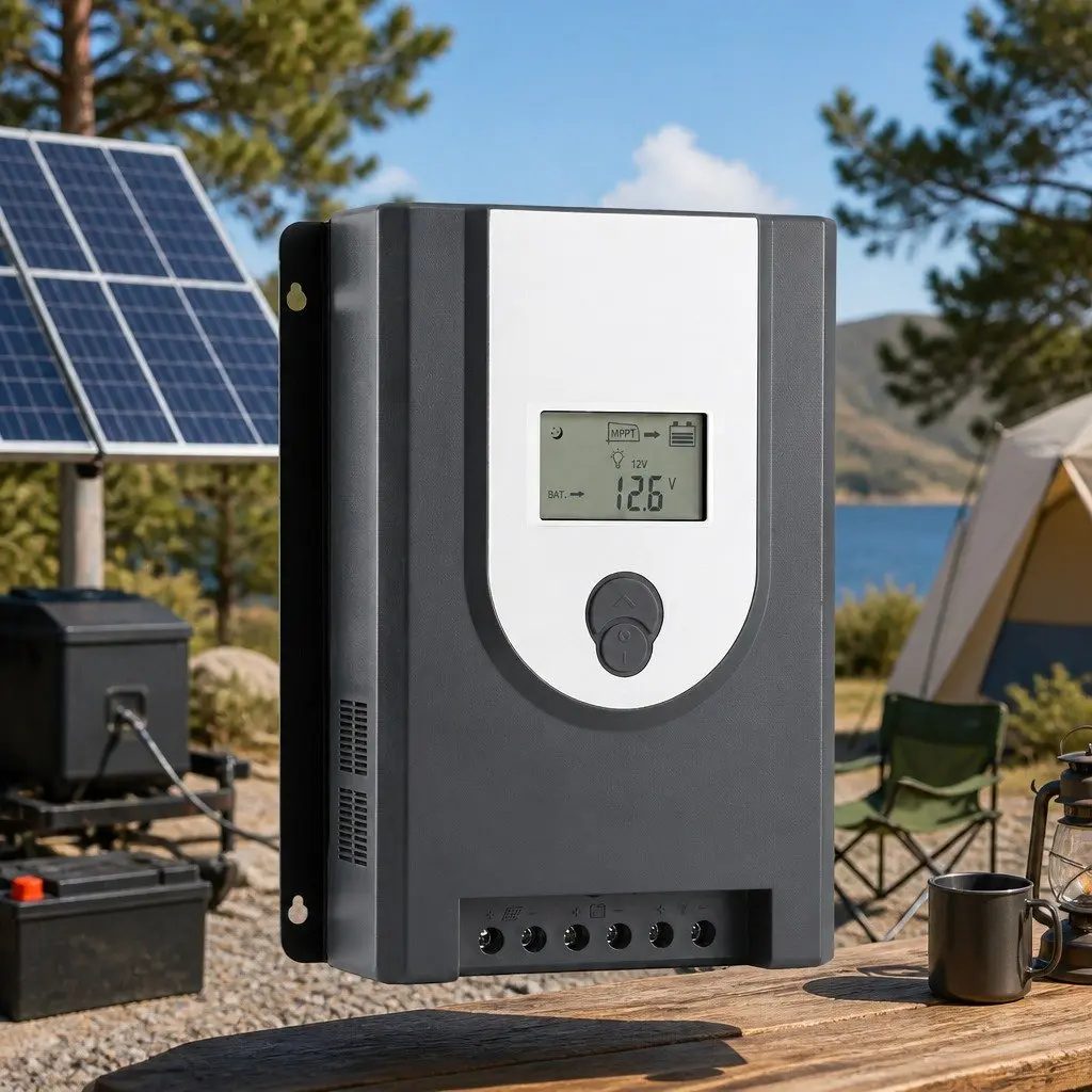 50A MPPT Solar Charge Controller Grey Automatic Voltage Detection Bluetooth Connectivity