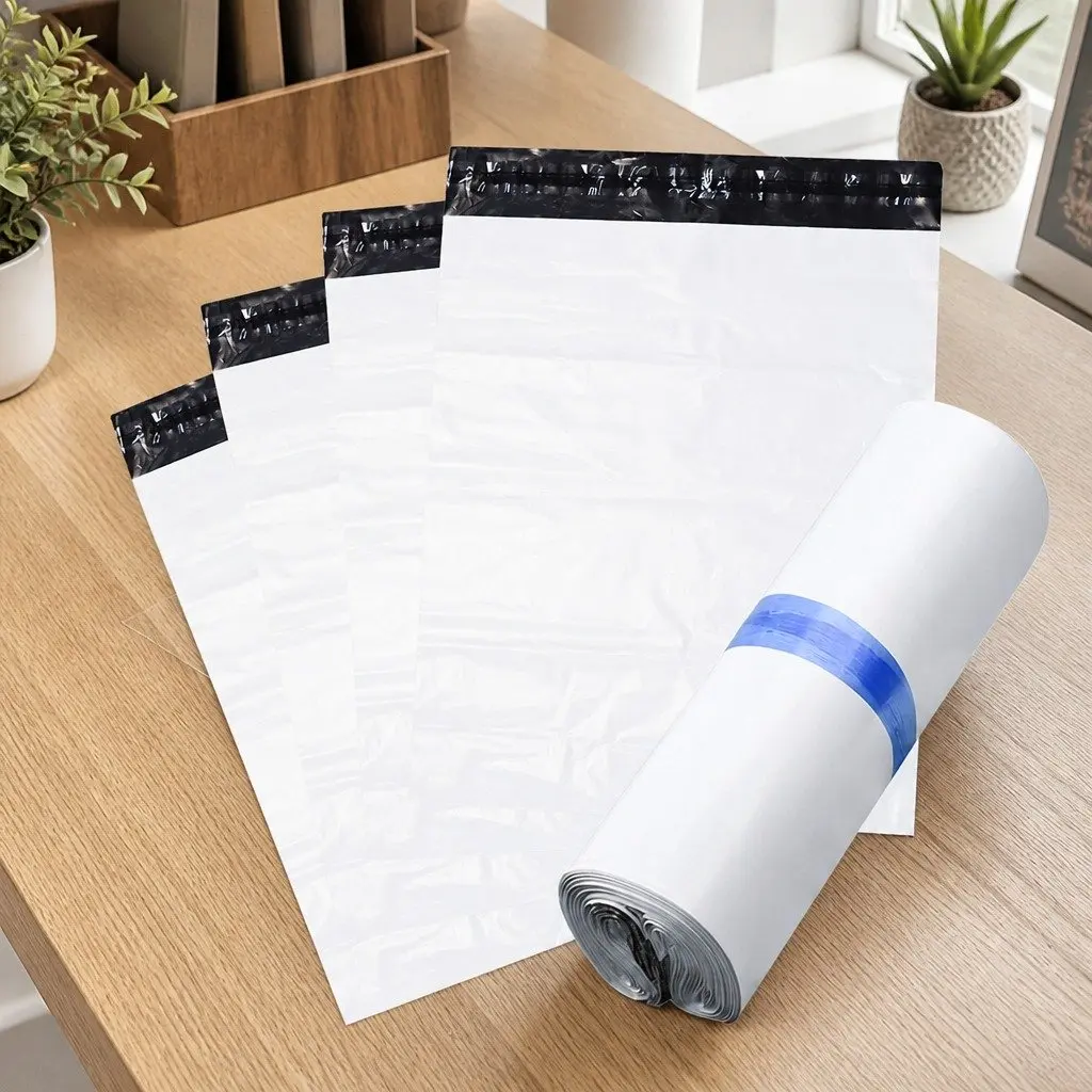 Poly Post Mailer Plastic Satchel Bags White Black Self Sealing Puncture Tear Resistant 60x65cm 65x75cm 75x90cm