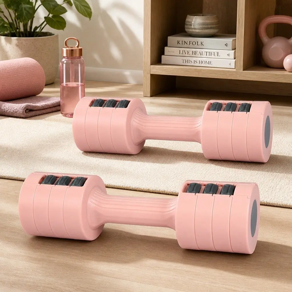Adjustable Dumbbells Pair 1kg to 5kg Home Gym Weight Training Pink