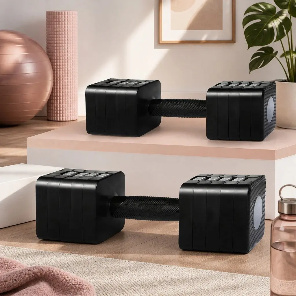 Adjustable Dumbbells Black 2.8kg-10kg Quick-Adjustment Technology Home Gym Fitness