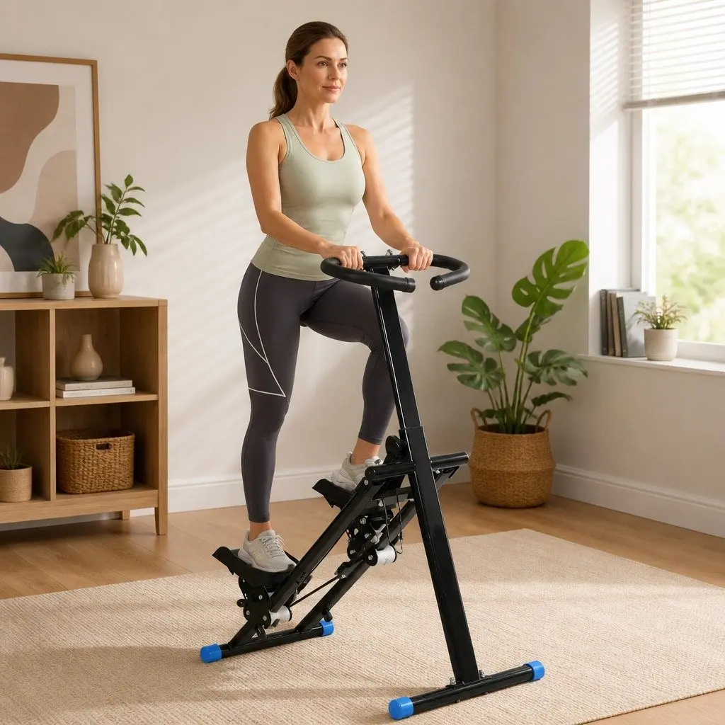 Stair Stepper Machine Foldable Home Gym Cardio Climber Adjustable Handles Pedals