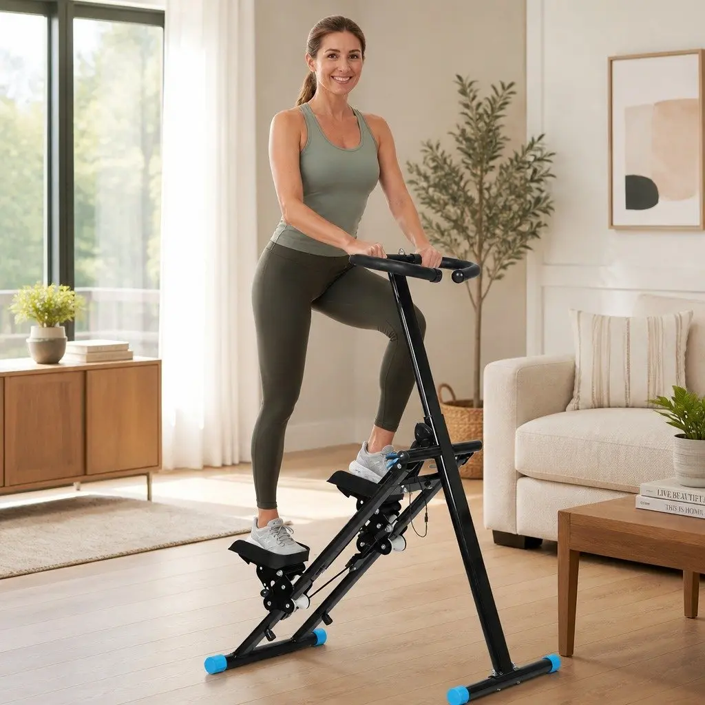Stair Stepper Machine Foldable Home Gym Cardio Climber Adjustable Handles Pedals