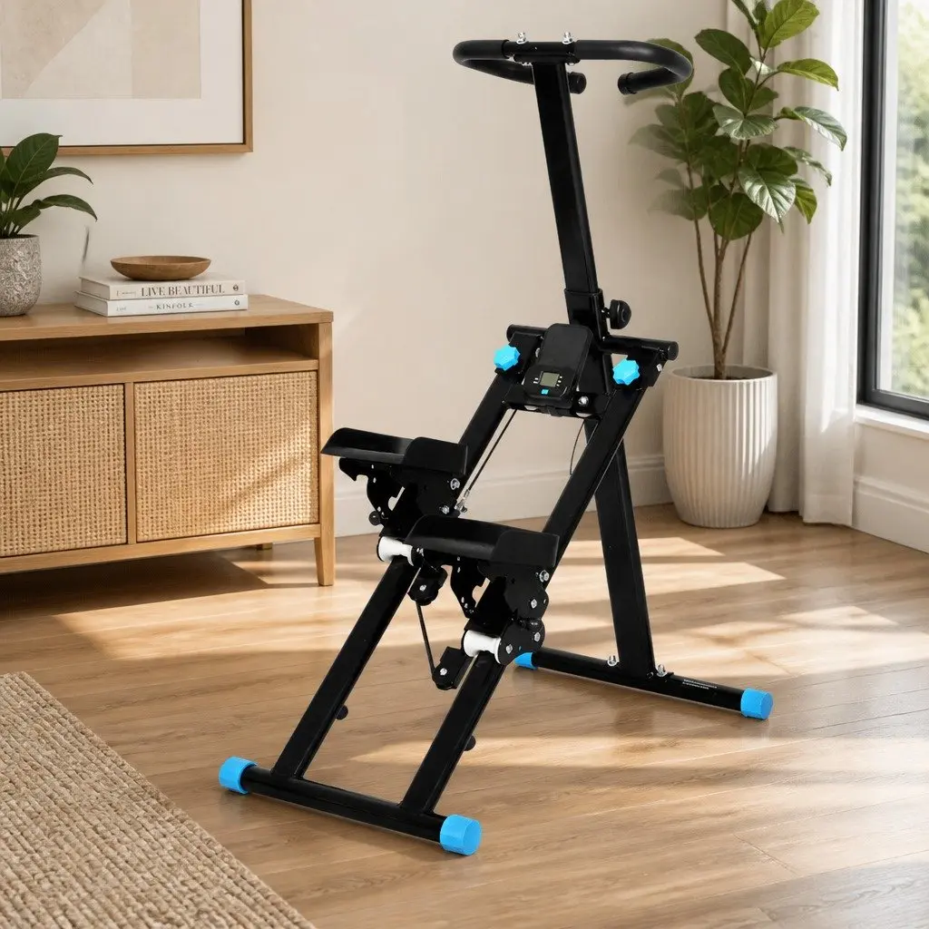 Stair Stepper Machine Foldable Home Gym Cardio Climber Adjustable Handles Pedals