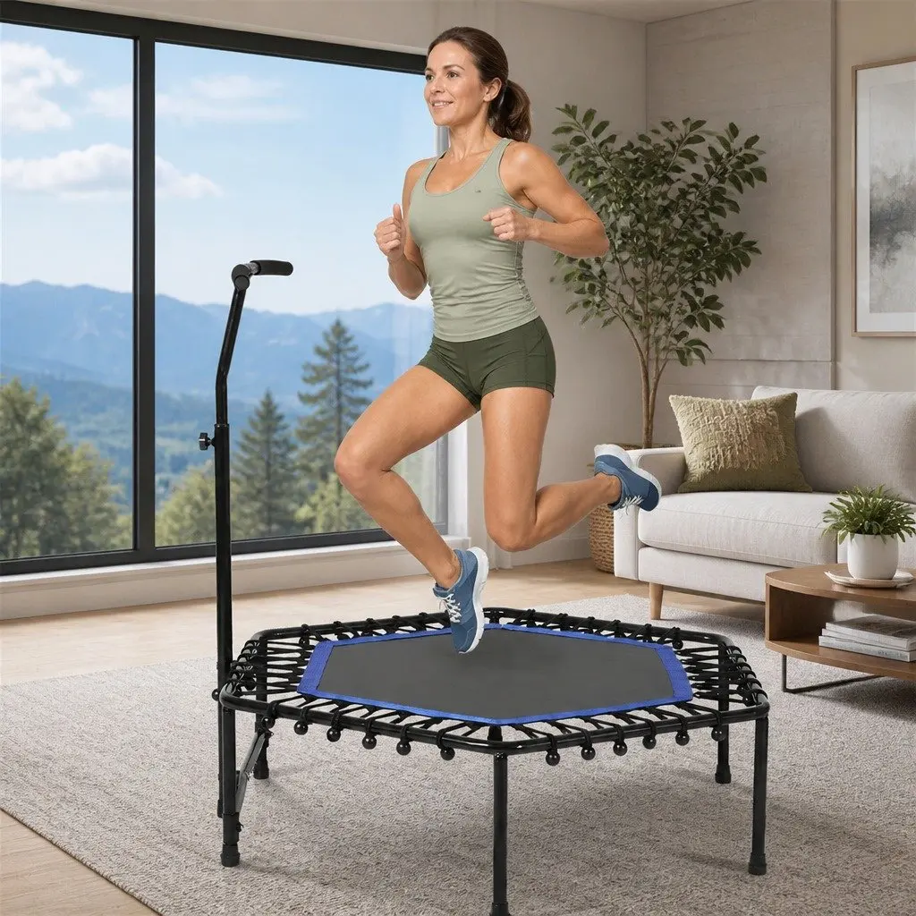 Mini Trampoline Black 48 Inch Adjustable Handlebar Fitness Workout Bouncer