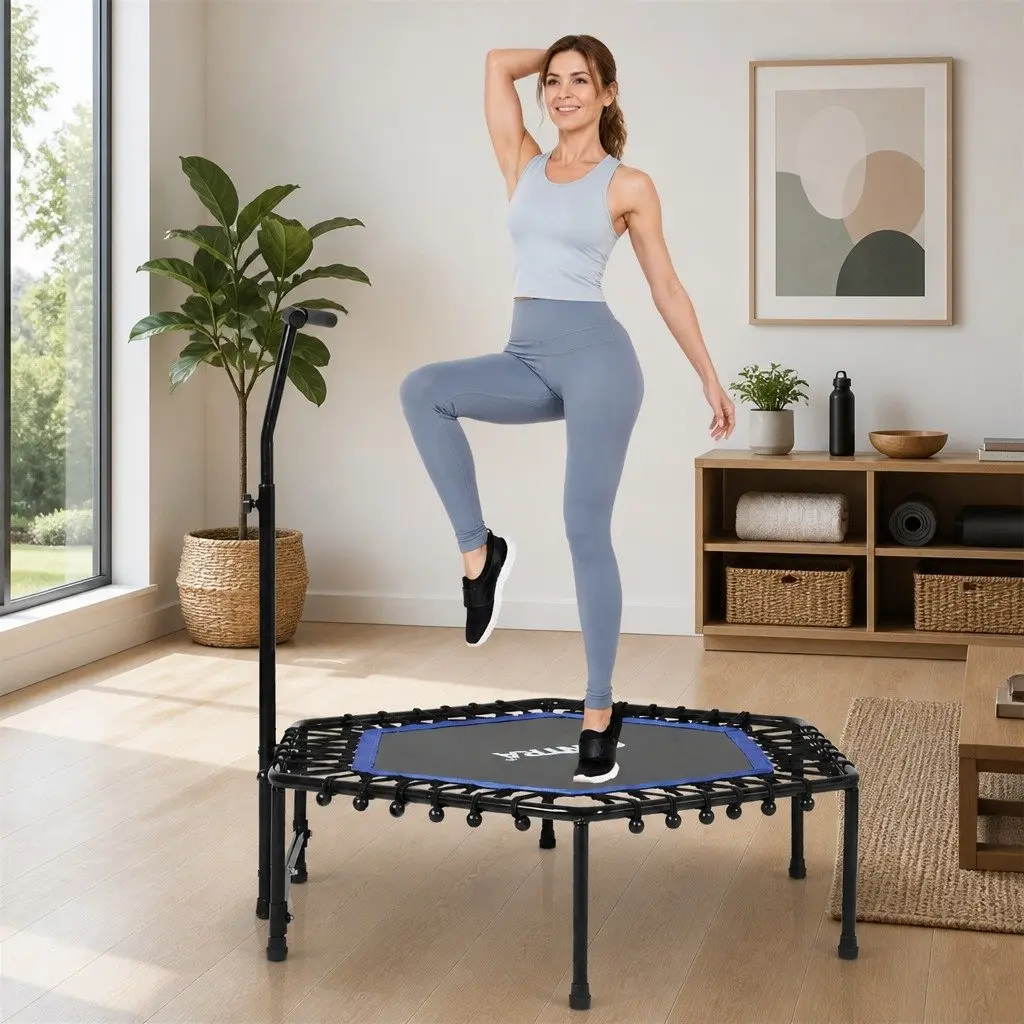 Mini Trampoline Black 48 Inch Adjustable Handlebar Fitness Workout Bouncer