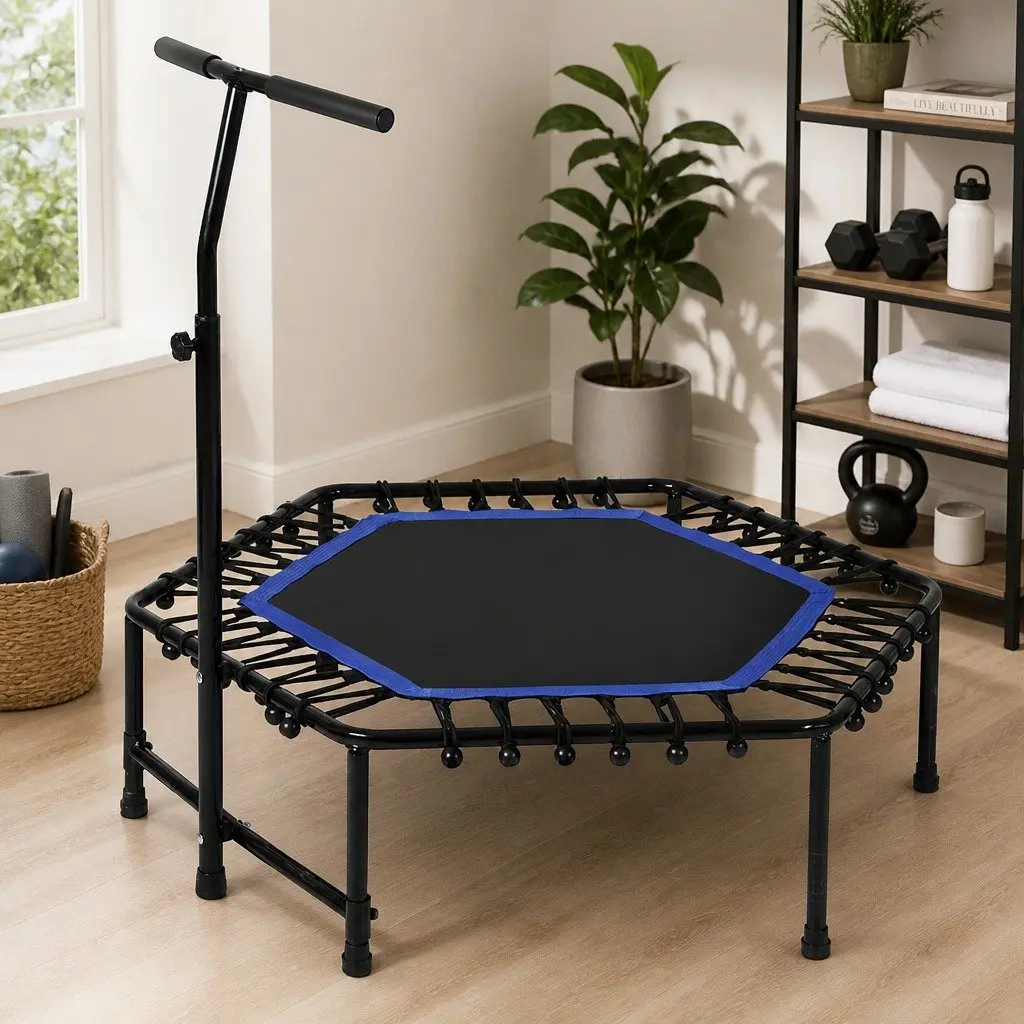 Mini Trampoline Black 48 Inch Adjustable Handlebar Fitness Workout Bouncer