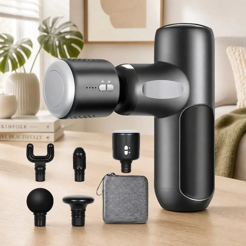 Deep Tissue Massage Gun Black Wireless 5 Heads Heat Cold Therapy