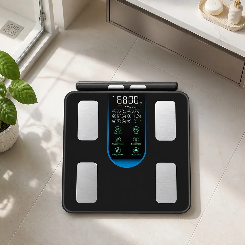 Body Fat Scale Black Digital Bathroom Weight Monitor Bluetooth 8 Profiles LED Display
