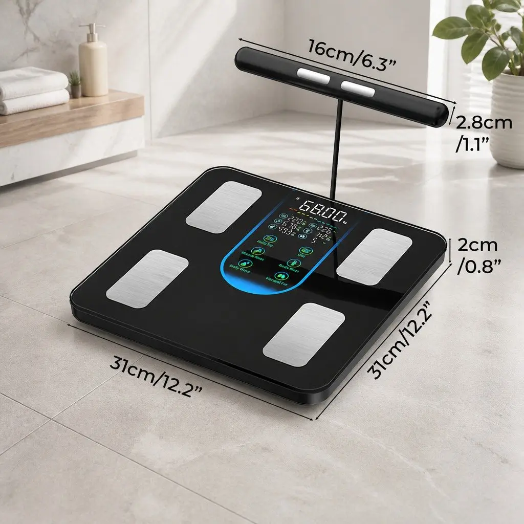 Body Fat Scale Black Digital Bathroom Weight Monitor Bluetooth 8 Profiles LED Display