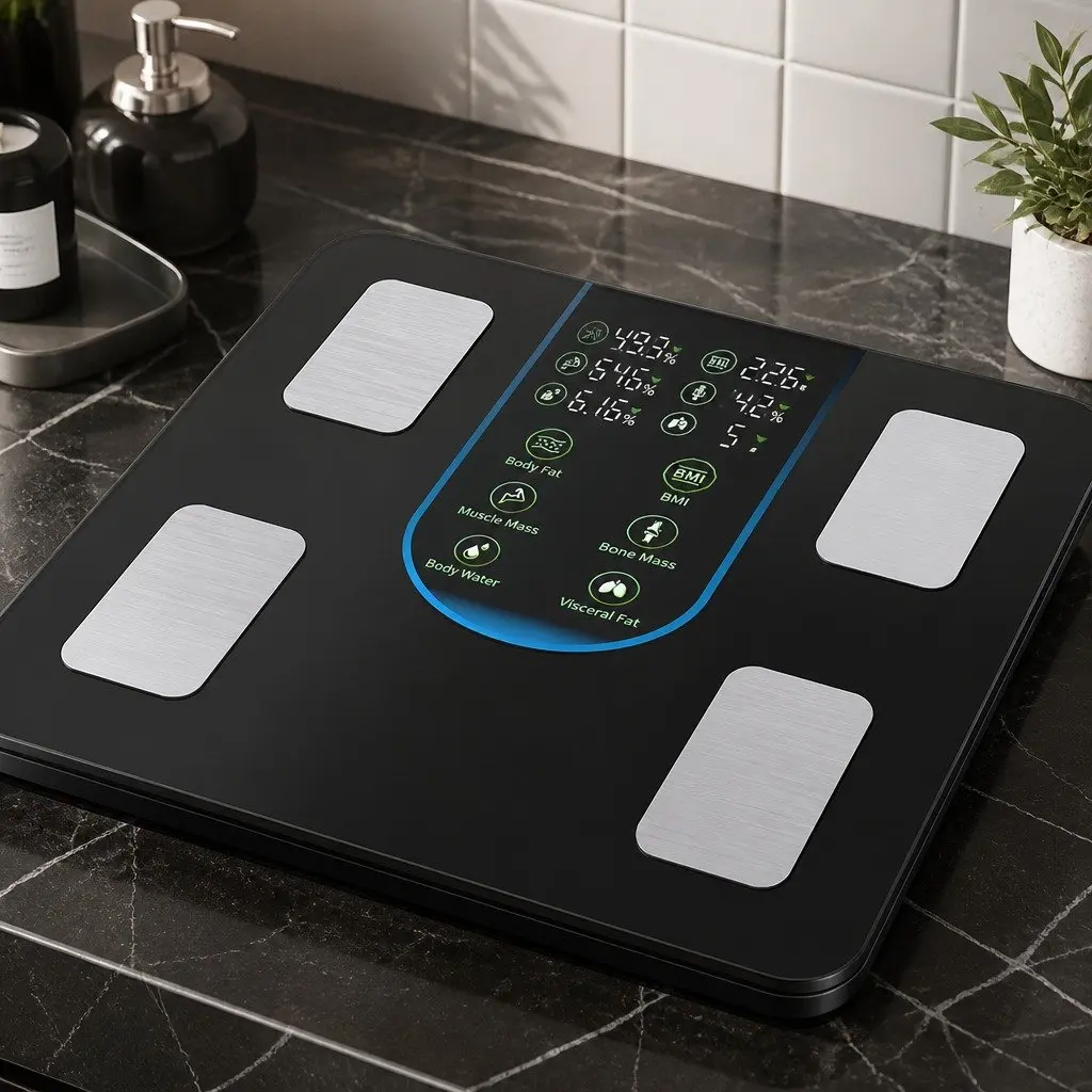 Body Fat Scale Black Digital Bathroom Weight Monitor Bluetooth 8 Profiles LED Display