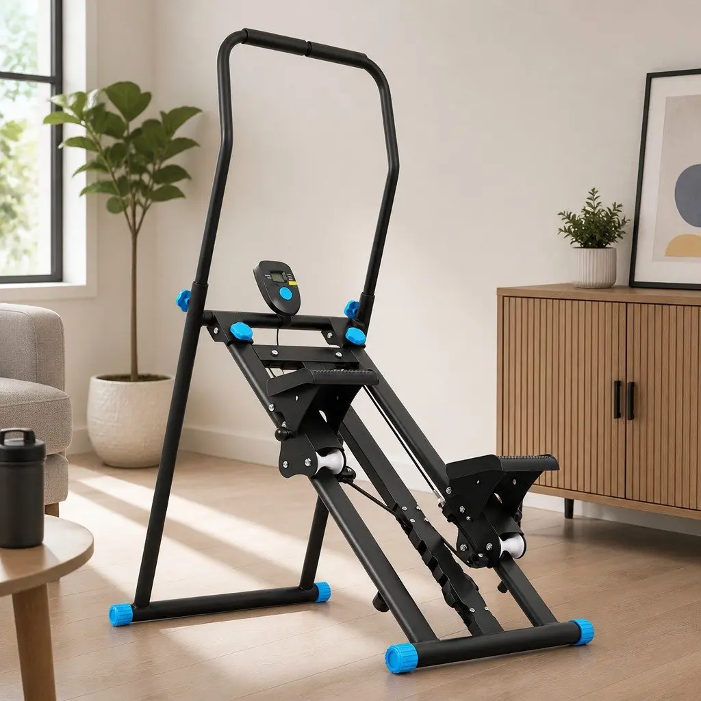 Folding Stepper Machine Black Adjustable Height Resistance Home Gym Full Body Workout