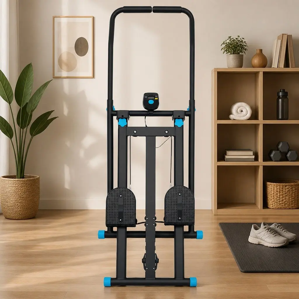 Folding Stepper Machine Black Adjustable Height Resistance Home Gym Full Body Workout