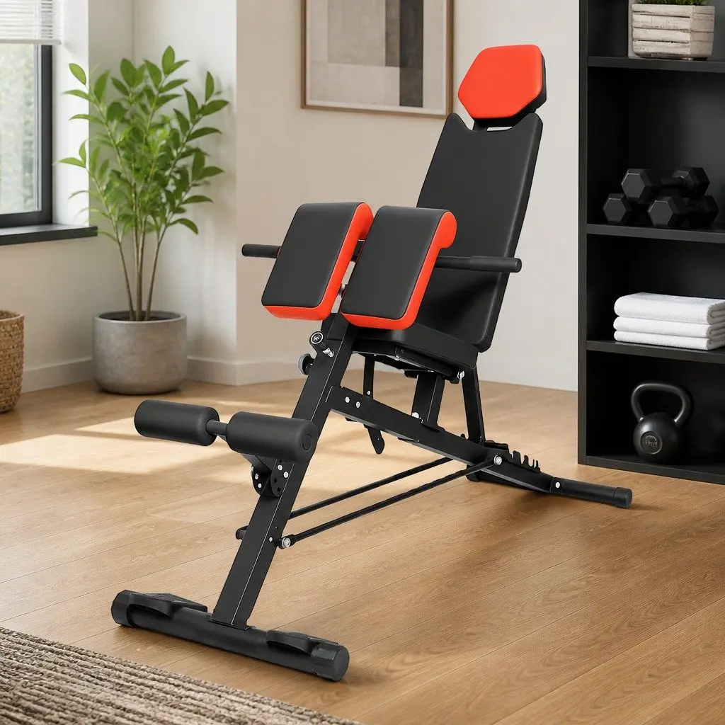Adjustable Weight Bench Black Red Multi-Purpose 8 Backrest Angles Incline Decline Flat Positions