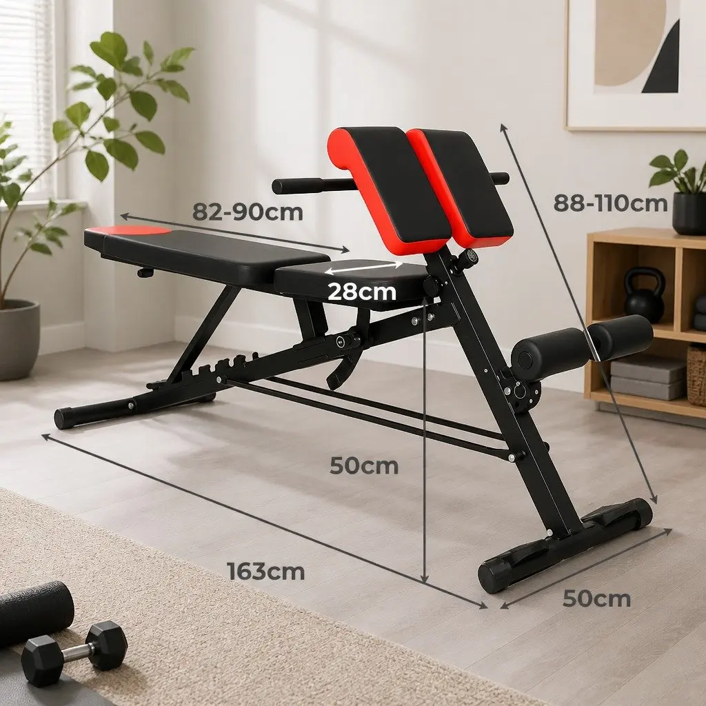 Adjustable Weight Bench Black Red Multi-Purpose 8 Backrest Angles Incline Decline Flat Positions