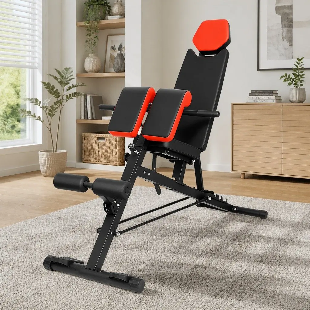 Adjustable Weight Bench Black Red Multi-Purpose 8 Backrest Angles Incline Decline Flat Positions
