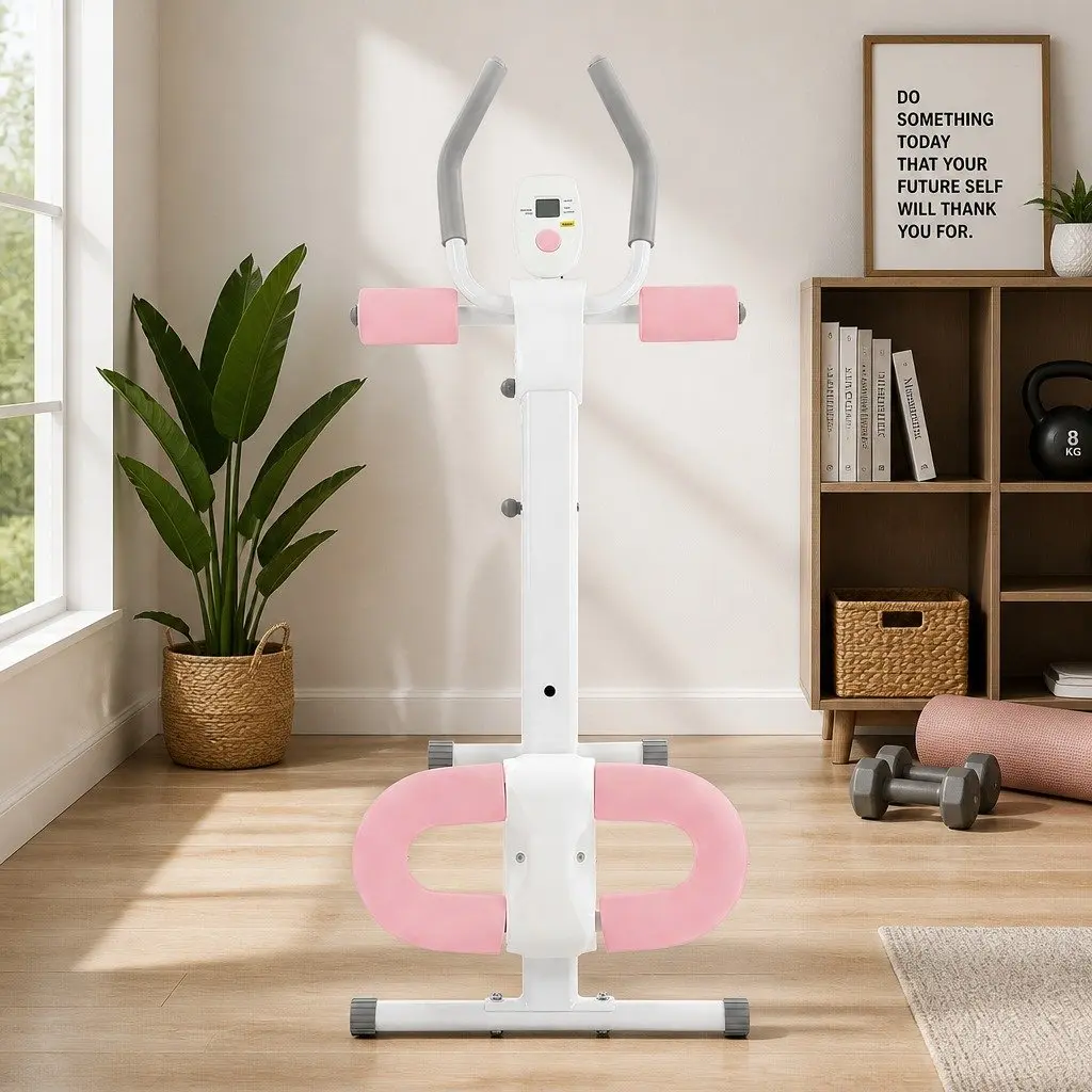 Ab Machine Pink and White Adjustable Foldable Core Trainer with 2 Incline Settings and 5 Height Adjustments for Home Gym Workouts