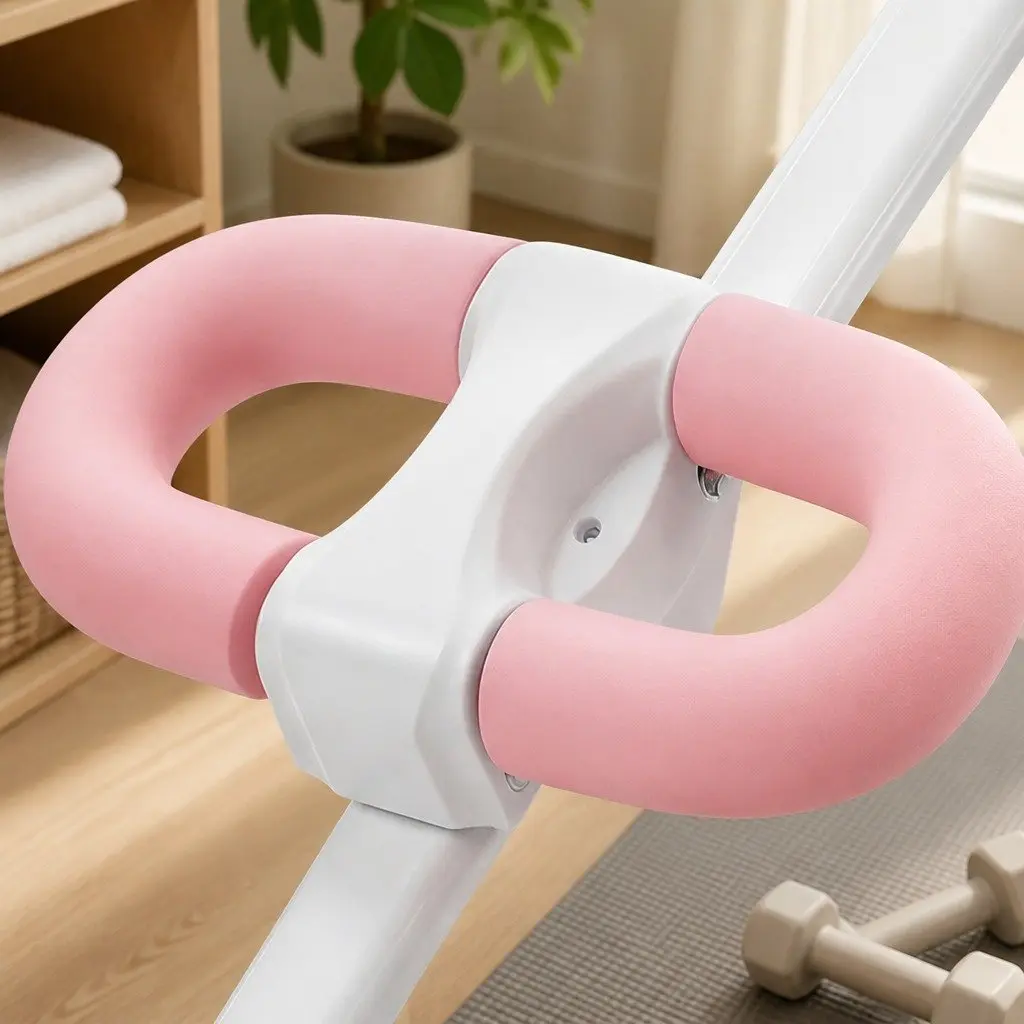 Ab Machine Pink and White Adjustable Foldable Core Trainer with 2 Incline Settings and 5 Height Adjustments for Home Gym Workouts