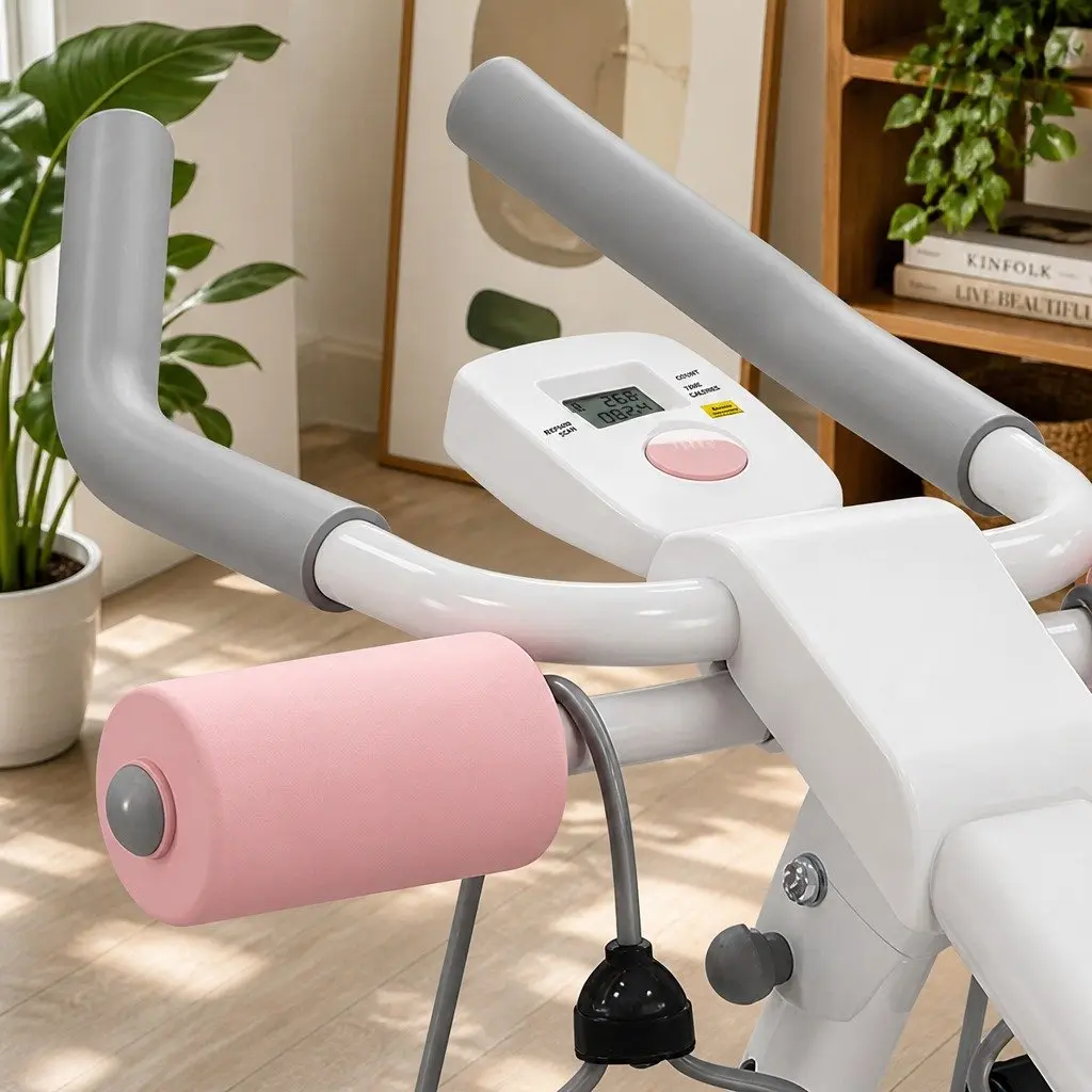 Ab Machine Pink and White Adjustable Foldable Core Trainer with 2 Incline Settings and 5 Height Adjustments for Home Gym Workouts