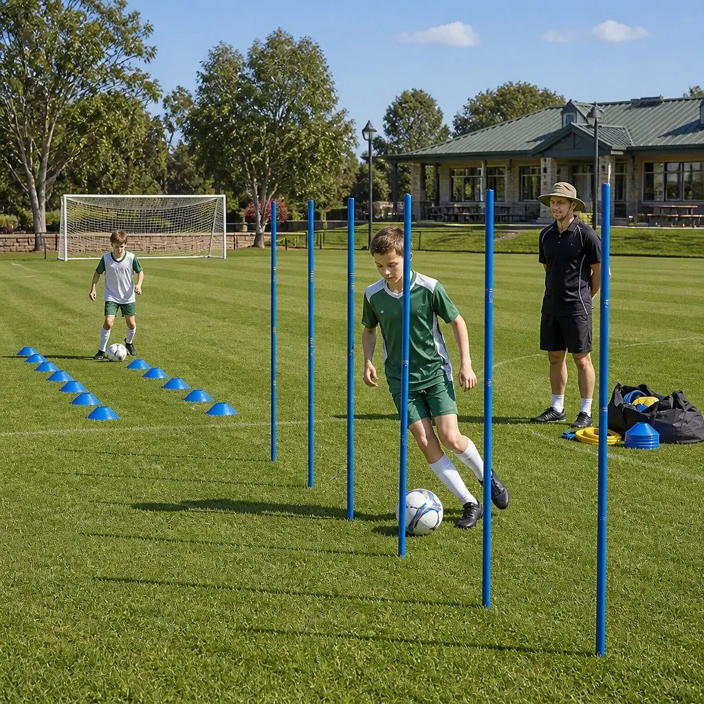 Agility Training Set Blue and Black 6 Piece Adjustable Ladder Poles Cones Jump Rope for Speed Coordination