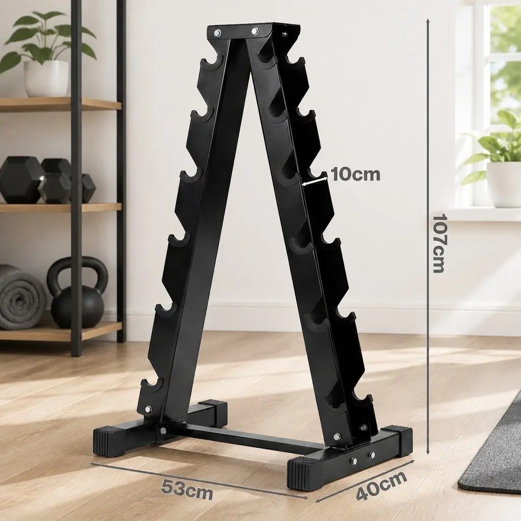 Dumbbell Rack Black 6 Tier A-Frame Heavy Duty Steel Home Gym Storage